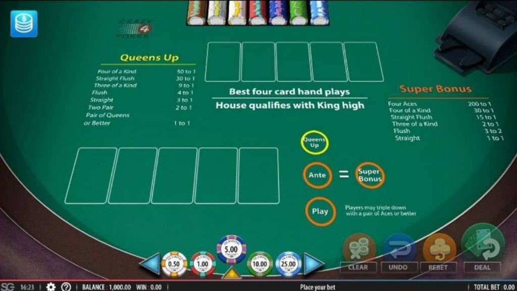 How to play Crazy 4 card poker?