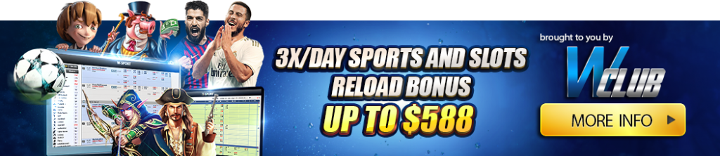Wclub Sports and Slots Reload Bonus $588