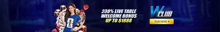 238% Live Table Welcome Bonus Up To $1888 At WClub!