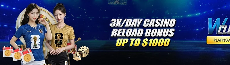 3x/Day Casino Reload Bonus up to $1,000 at WClub!