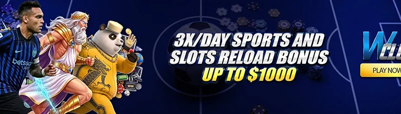 3x/Day Sports and Slots Reload Bonus up to $1,000 at WClub!